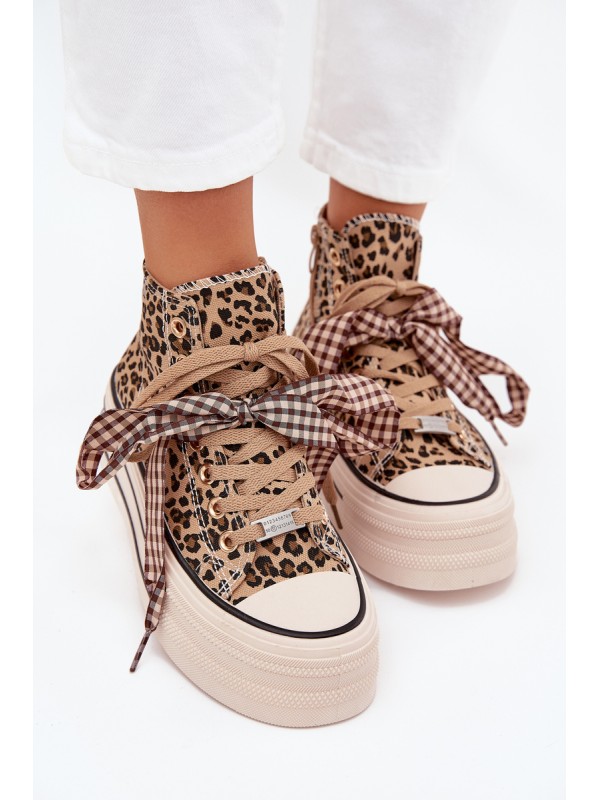 Women's Sneakers With Ribbon And Zipper On Platform Panther Mavara