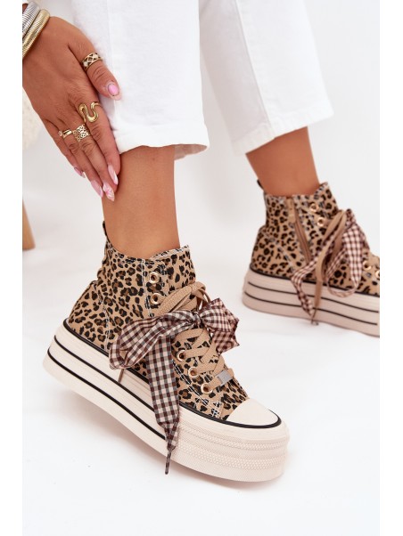 Women's Sneakers With Ribbon And Zipper On Platform Panther Mavara