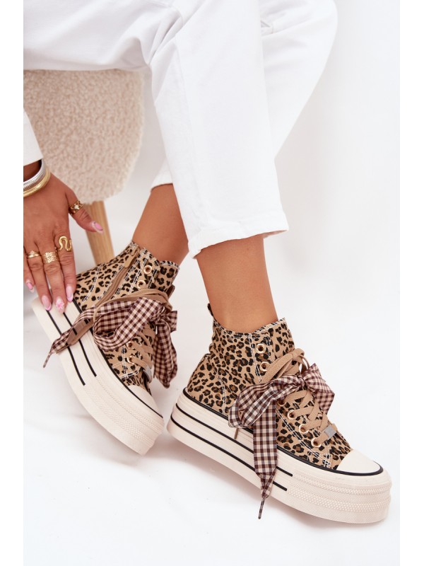 Women's Sneakers With Ribbon And Zipper On Platform Panther Mavara