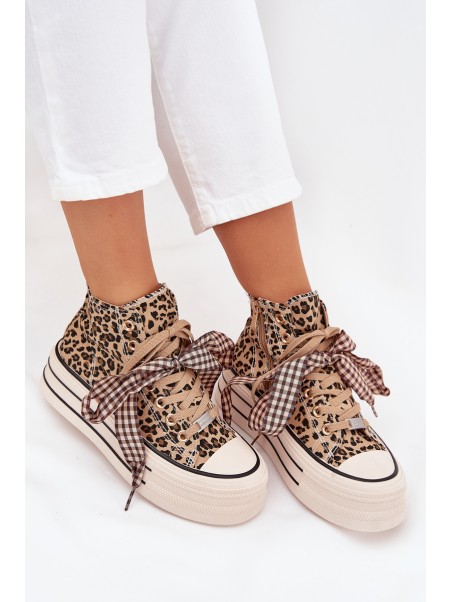 Women's Sneakers With Ribbon And Zipper On Platform Panther Mavara