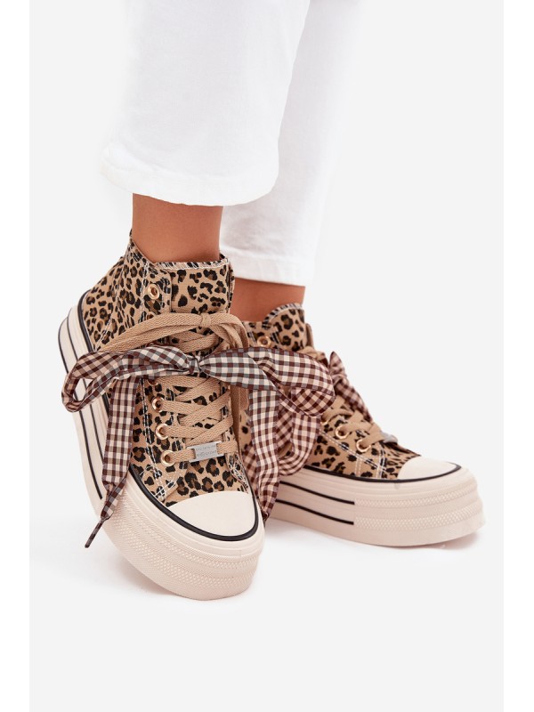 Women's Sneakers With Ribbon And Zipper On Platform Panther Mavara