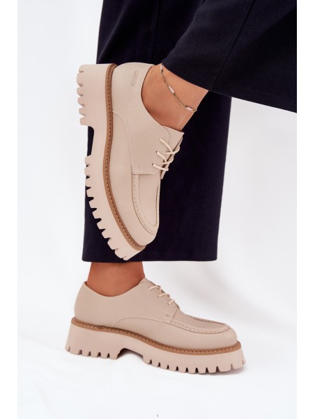Ladies Lace-Up Moccasins Big Star NN274053 Beige