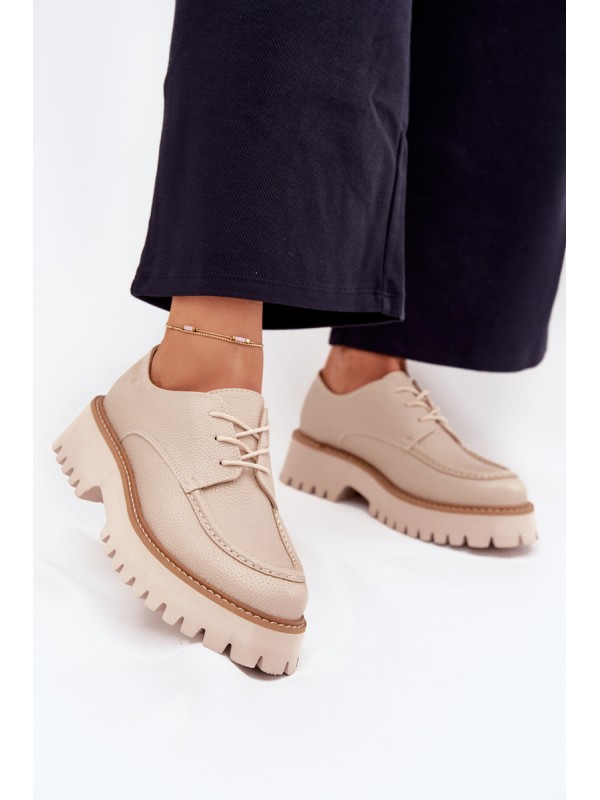 Ladies Lace-Up Moccasins Big Star NN274053 Beige