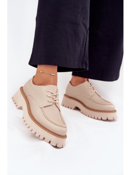 Ladies Lace-Up Moccasins Big Star NN274053 Beige