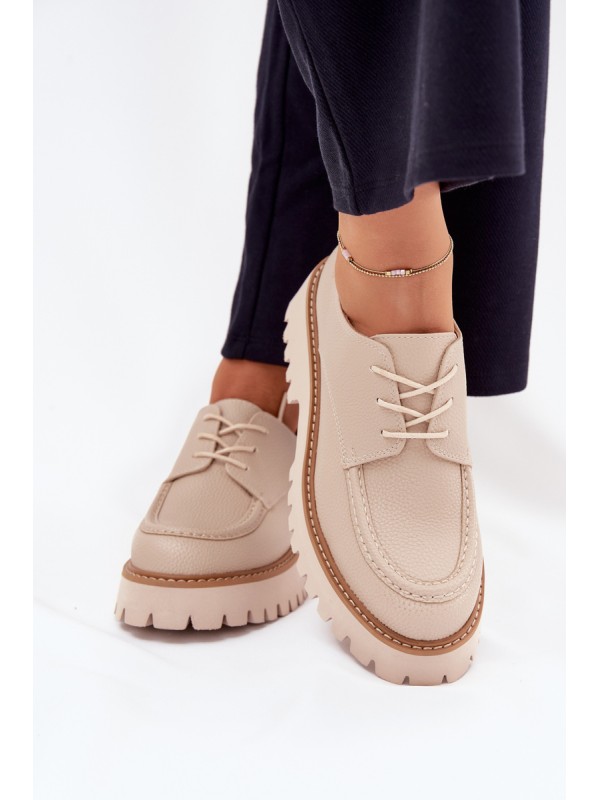 Ladies Lace-Up Moccasins Big Star NN274053 Beige