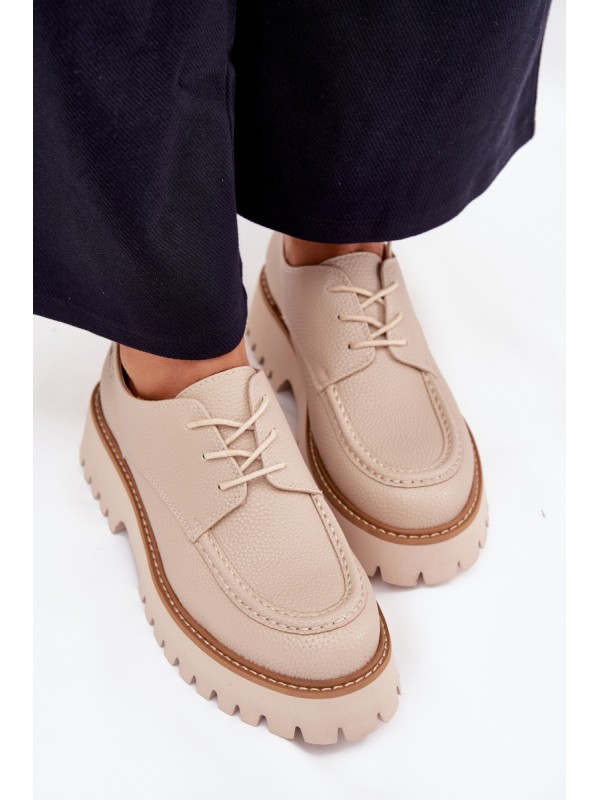 Ladies Lace-Up Moccasins Big Star NN274053 Beige