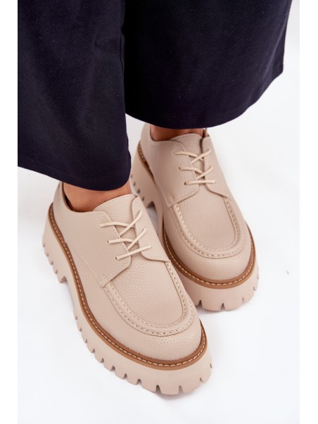 Ladies Lace-Up Moccasins Big Star NN274053 Beige