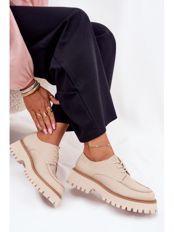 Ladies Lace-Up Moccasins Big Star NN274053 Beige