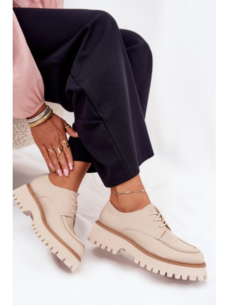 Ladies Lace-Up Moccasins Big Star NN274053 Beige