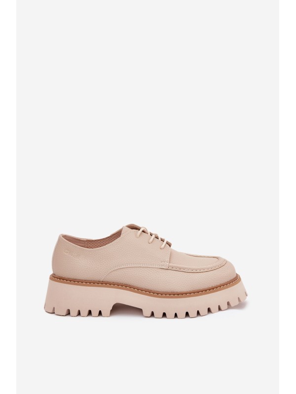 Ladies Lace-Up Moccasins Big Star NN274053 Beige