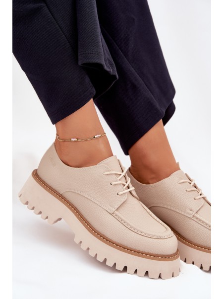 Ladies Lace-Up Moccasins Big Star NN274053 Beige