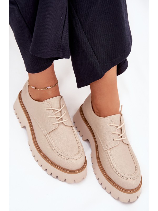 Ladies Lace-Up Moccasins Big Star NN274053 Beige