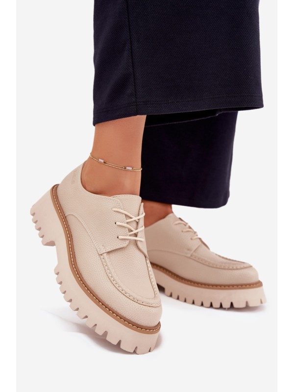 Ladies Lace-Up Moccasins Big Star NN274053 Beige