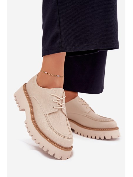 Ladies Lace-Up Moccasins Big Star NN274053 Beige