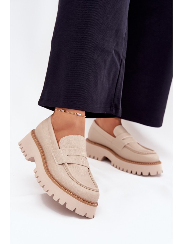 Ladies Moccasins On Platform And Flat Heel Big Star NN274050 Beige