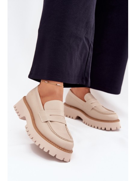 Ladies Moccasins On Platform And Flat Heel Big Star NN274050 Beige