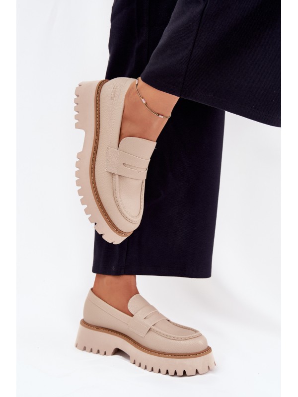 Ladies Moccasins On Platform And Flat Heel Big Star NN274050 Beige