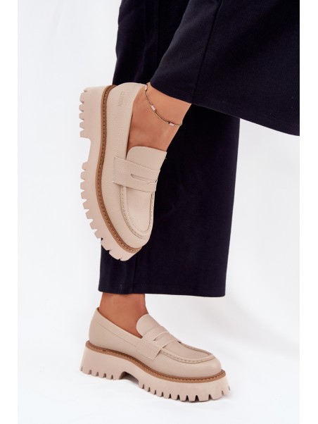Ladies Moccasins On Platform And Flat Heel Big Star NN274050 Beige