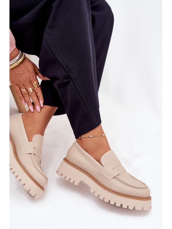 Ladies Moccasins On Platform And Flat Heel Big Star NN274050 Beige