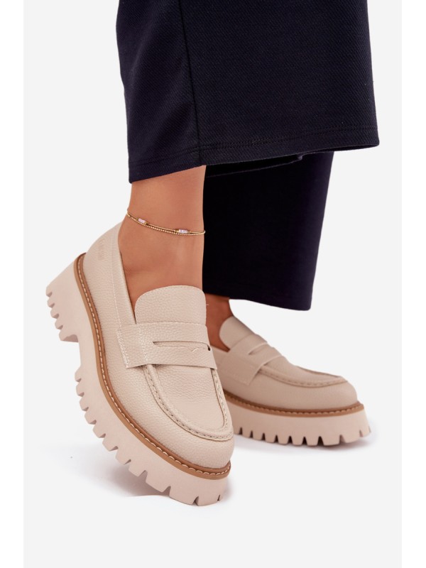 Ladies Moccasins On Platform And Flat Heel Big Star NN274050 Beige