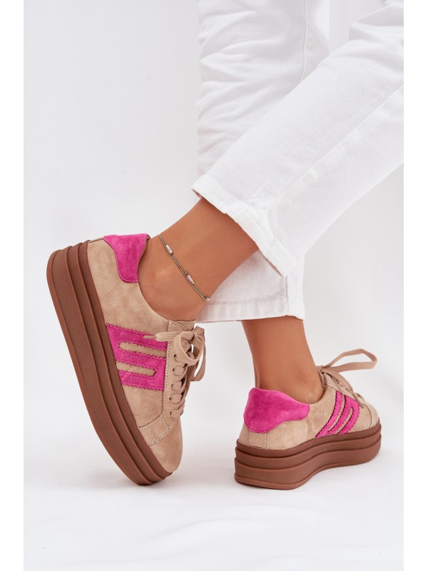 Women's Platform Sneakers Made Of Natural Suede Beige-Pink Eldira