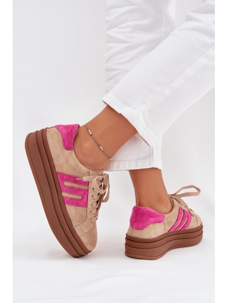 Women's Platform Sneakers Made Of Natural Suede Beige-Pink Eldira