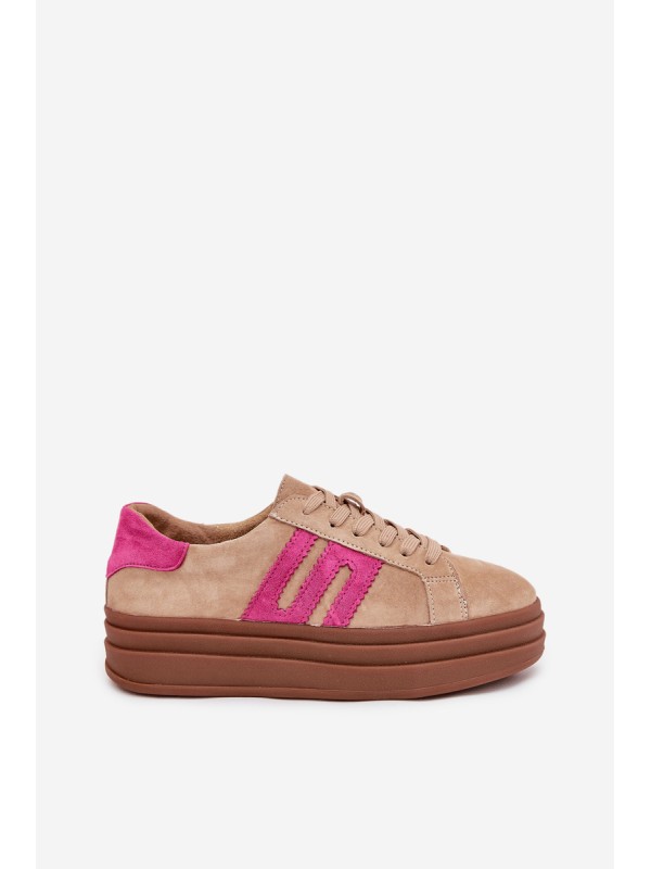 Women's Platform Sneakers Made Of Natural Suede Beige-Pink Eldira