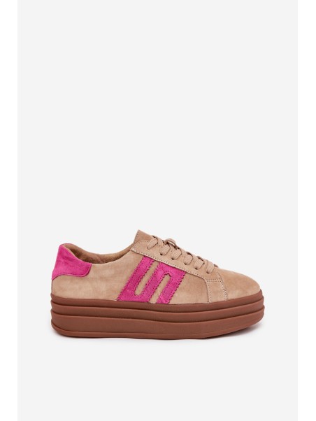 Women's Platform Sneakers Made Of Natural Suede Beige-Pink Eldira