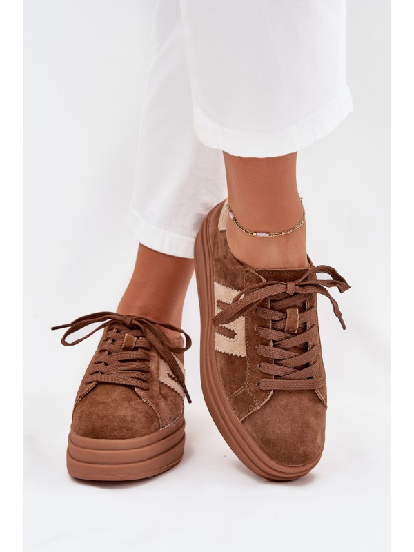 Women Sneakers On Platform Made Of Natural Suede Camel Eldira