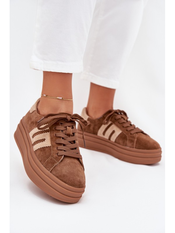 Women Sneakers On Platform Made Of Natural Suede Camel Eldira 2