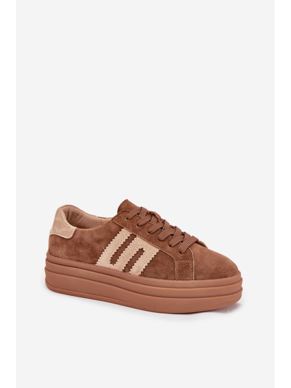 Women Sneakers On Platform Made Of Natural Suede Camel Eldira