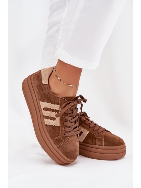 Women Sneakers On Platform Made Of Natural Suede Camel Eldira