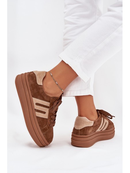 Women Sneakers On Platform Made Of Natural Suede Camel Eldira