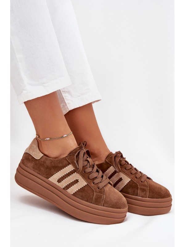 Women Sneakers On Platform Made Of Natural Suede Camel Eldira