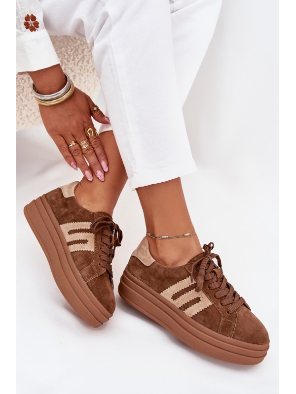 Women Sneakers On Platform Made Of Natural Suede Camel Eldira