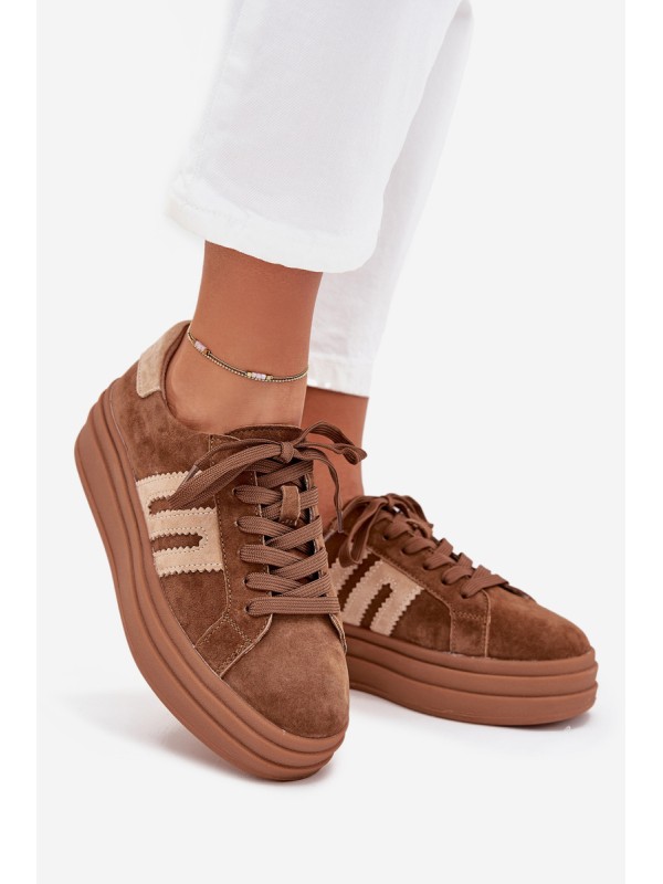 Women Sneakers On Platform Made Of Natural Suede Camel Eldira