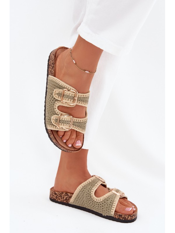 Crochet Women's Sandals With Golden Buckles Green Fenira