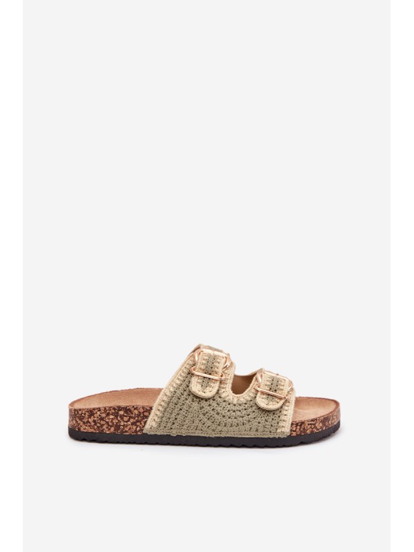 Crochet Women's Sandals With Golden Buckles Green Fenira