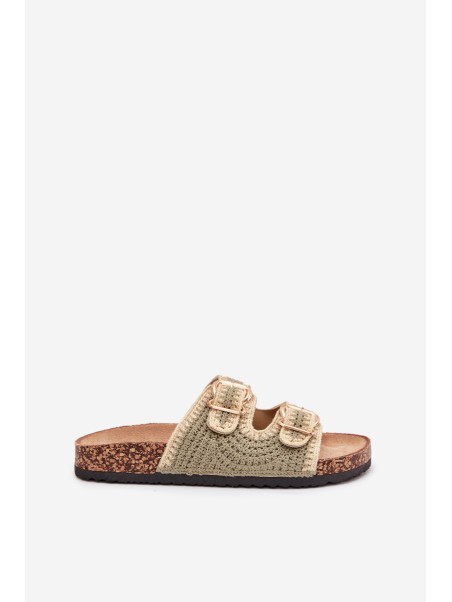 Crochet Women's Sandals With Golden Buckles Green Fenira