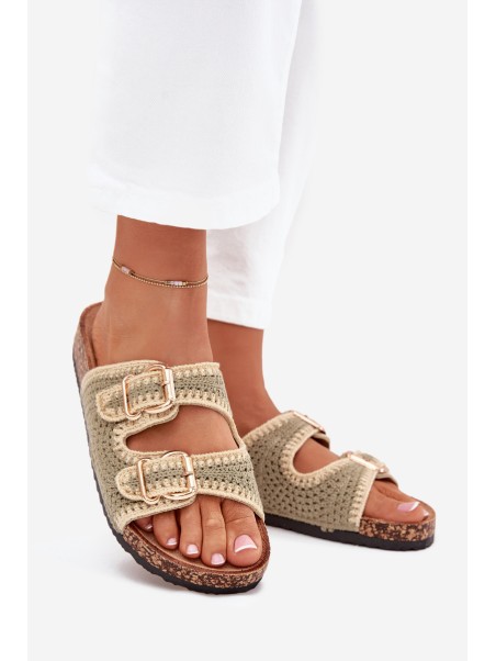 Crochet Women's Sandals With Golden Buckles Green Fenira