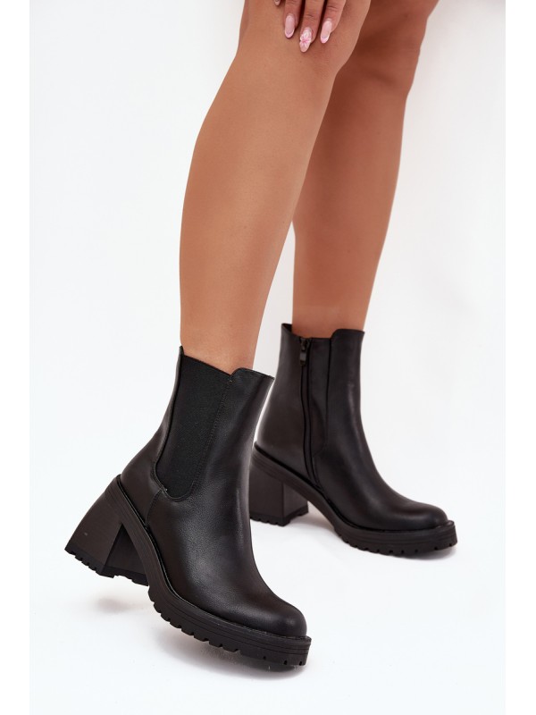 Womens Ankle Boots On Heel Black Thalira