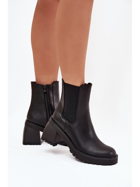 Womens Ankle Boots On Heel Black Thalira