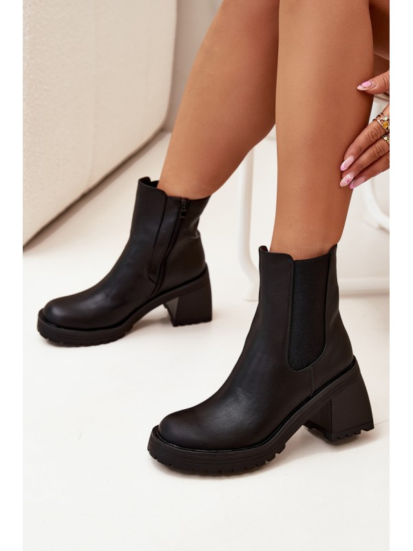 Womens Ankle Boots On Heel Black Thalira