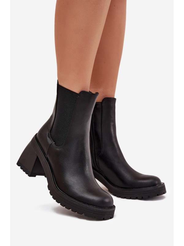 Womens Ankle Boots On Heel Black Thalira