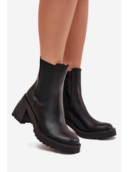 Womens Ankle Boots On Heel Black Thalira