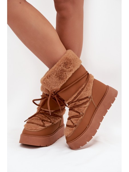 Women's Snow Boots With Fur And Lacing On A Platform Camel Marinna
