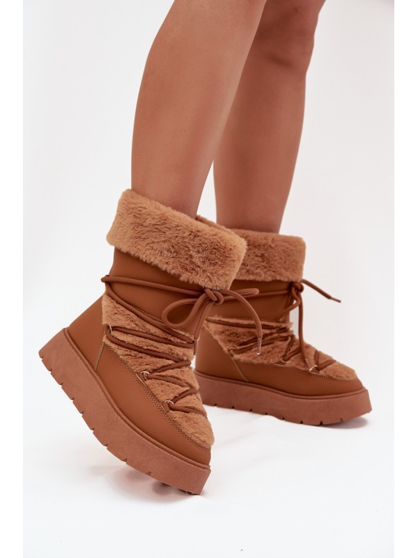 Women's Snow Boots With Fur And Lacing On A Platform Camel Marinna 2
