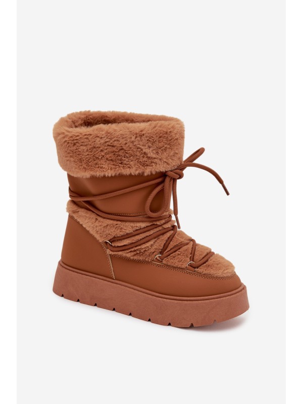 Women's Snow Boots With Fur And Lacing On A Platform Camel Marinna