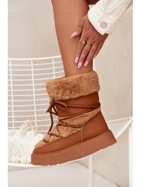 Women's Snow Boots With Fur And Lacing On A Platform Camel Marinna
