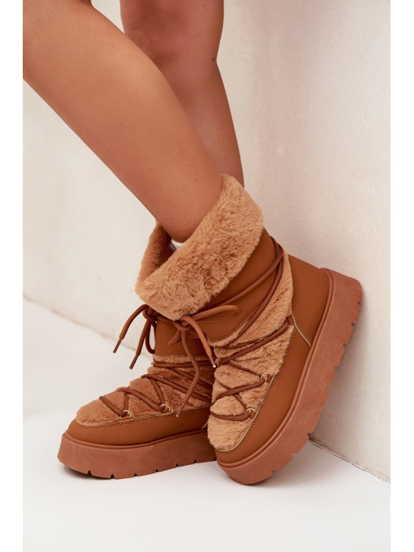 Women's Snow Boots With Fur And Lacing On A Platform Camel Marinna